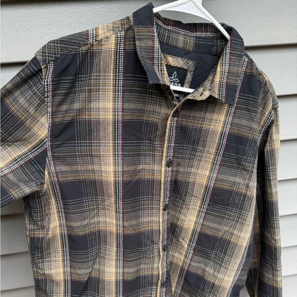 PrAna size L Rennin Plaid Long Sleeve Button Up Button Down Cotton Blend Shirt - Picture 5 of 13